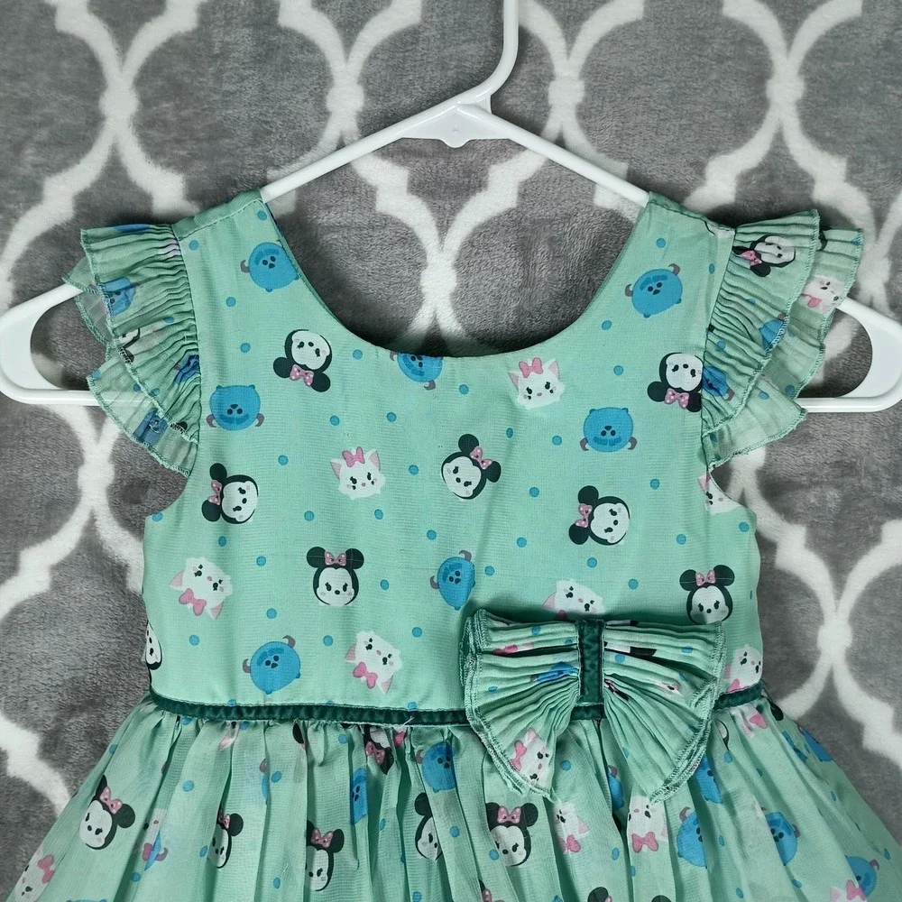 Disney Tsum Tsum Party Dress Girls 4T Mint Green Tulle Bow Minnie Mouse